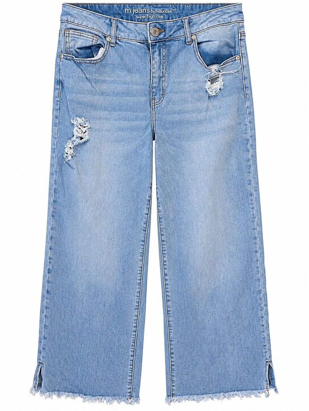 Maurices M Jeans Super High-Rise Light Wash Distressed Wide Leg Jeans Size 12